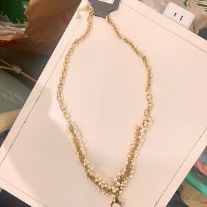 Express Gold and Pearl Cluster Necklace